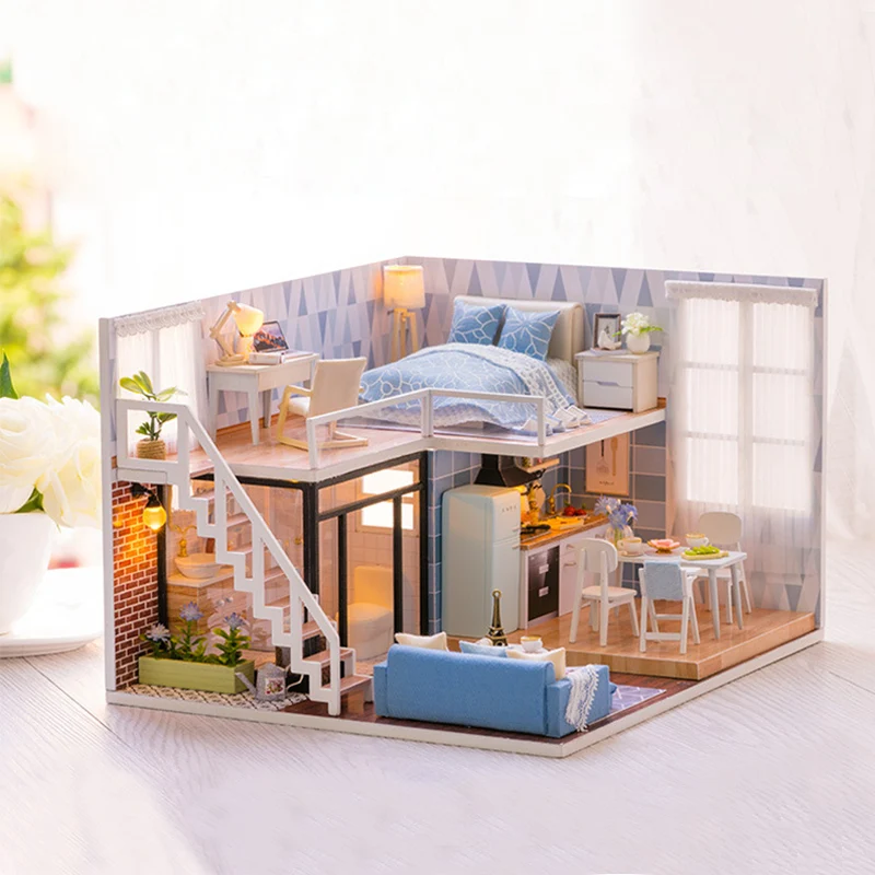 

Doll House Furniture Diy Miniature Dust Cover 3D Wooden Miniaturas Dollhouse Toys for Children Birthday Gifts Kitten Diary