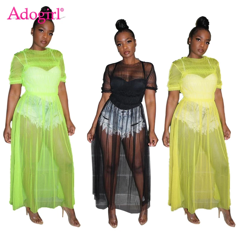 Adogirl Solid Ruffle Sheer Mesh Maxi Summer Dress Women Fashion O Neck Short Puff Sleeve Long Party Dress Holiday Beach Outfits
Adogirl Solid Ruffle Sheer Mesh Maxi Summer Dress Women Fashion O Neck Short Puff Sleeve Long Party Dress Holiday Beach Outfits