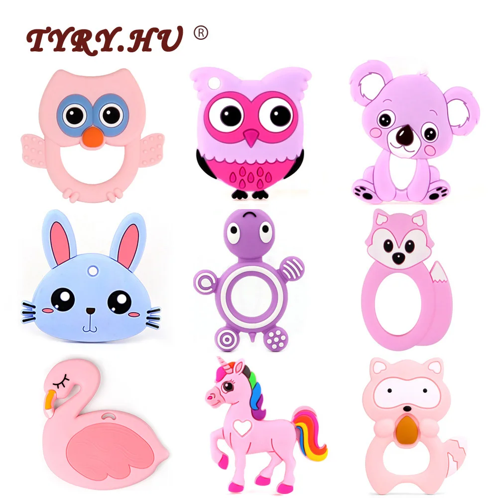 1Pcs Baby Teether Animal Koala Elephant Rabbit Owl Food Grade Silicone Teething Necklace Toys DIY Childen's Gifts | Мать и ребенок