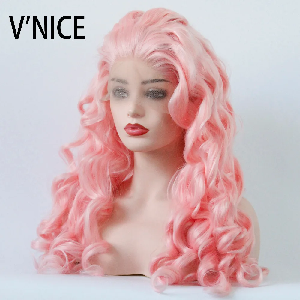 Long Loose Wave Wig Baby Pink Synthetic Lace Front Wigs Heat Resistant Fiber Soft Hair for Women -1