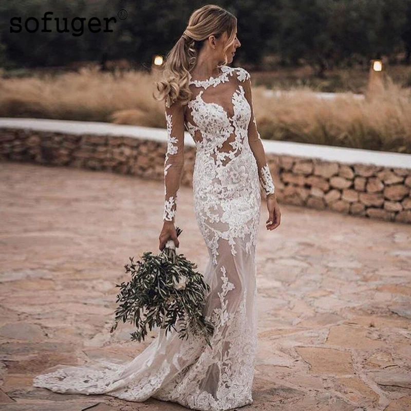 New Long Sleeves Sexy Illusion Mermaid Wedding Dress Lace Appliques Brides Gowns Vestidos De Novia Robe De Mariage
New Long Sleeves Sexy Illusion Mermaid Wedding Dress Lace Appliques Brides Gowns Vestidos De Novia Robe De Mariage