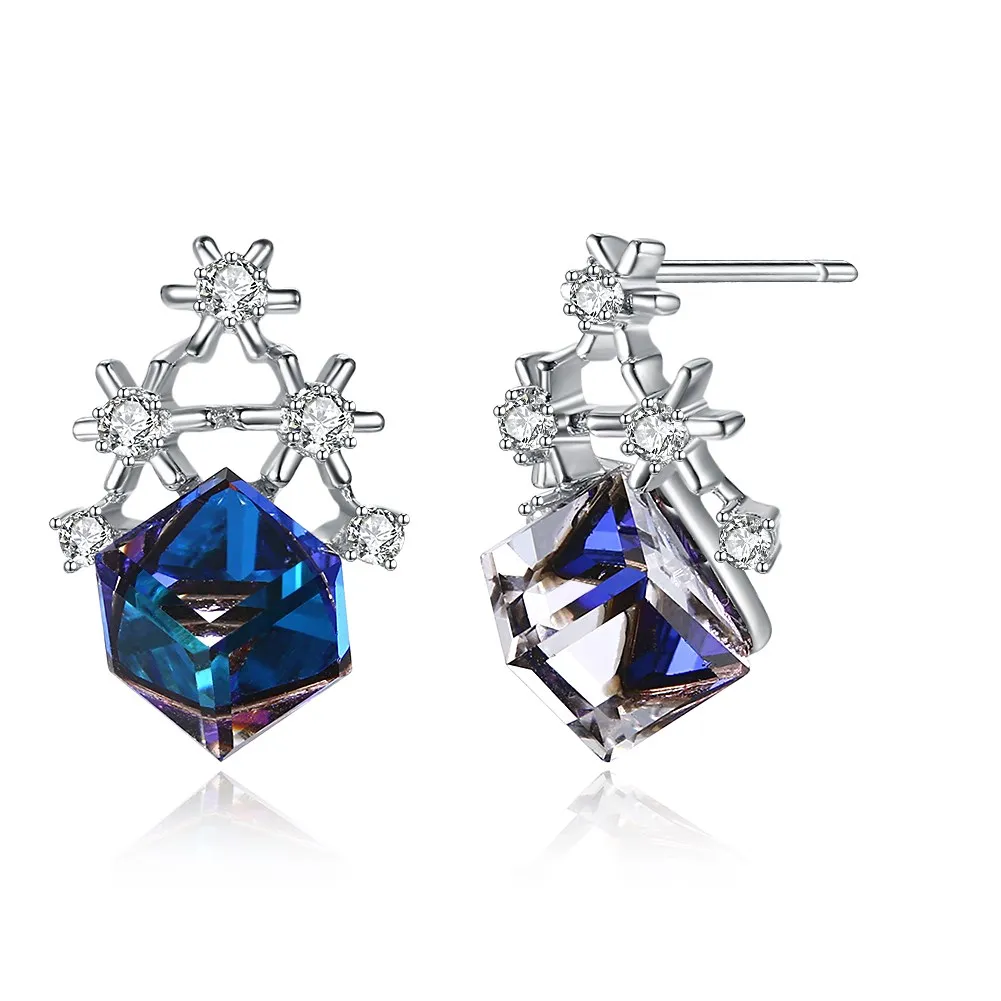 

INALIS New 925 Sterling Silver Christmas Explosions Snowflake Square Illusion Personalized Crystals from Swarovski Stud Earrings