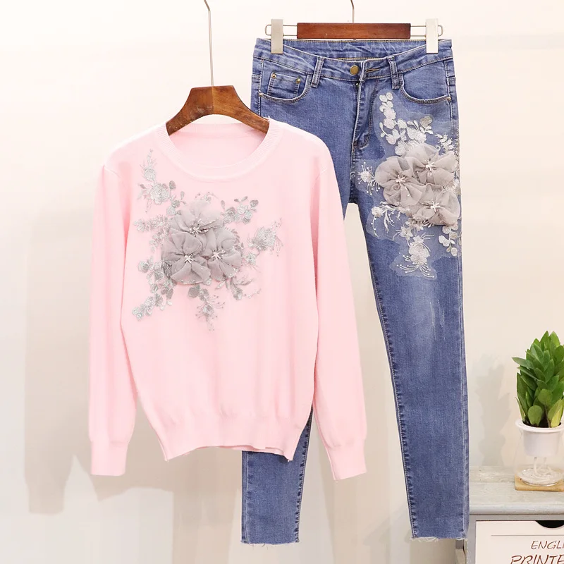 Amolapha Women Knit 3D Flowers Pullover Sweaters Jeans Suits Long-sleeved Knitted Sweater Tops Denim Jean Pants Sets for Woman
Amolapha Women Knit 3D Flowers Pullover Sweaters Jeans Suits Long-sleeved Knitted Sweater Tops Denim Jean Pants Sets for Woman