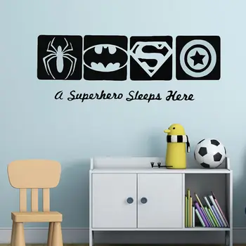 A Superhero Sleeps Here Vinyl Wall Sticker Boys Room Decor Spiderman Batman Captain America Super Hero Wall Art Decals AZ030
A Superhero Sleeps Here Vinyl Wall Sticker Boys Room Decor Spiderman Batman Captain America Super Hero Wall Art Decals AZ030