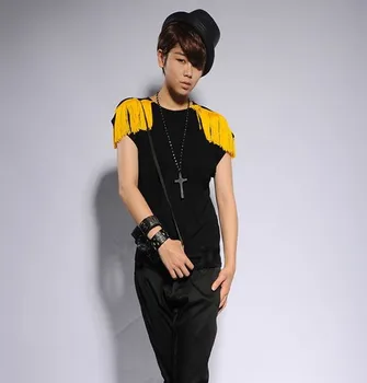 2016 Offbeat Fashion Decorative Tassels Slim Performing Stage Costumes Fitness Hip Hop Casual Brand T Shirt Men Wholesales
2016 Offbeat Fashion Decorative Tassels Slim Performing Stage Costumes Fitness Hip Hop Casual Brand T Shirt Men Wholesales