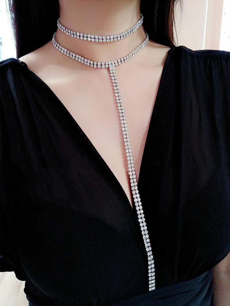 Gothic Rhinestone Choker Multi-layer Necklace Silver Color Long Chain Women Luxury Statement Crystal Choker pendant Jewelry gift
Gothic Rhinestone Choker Multi-layer Necklace Silver Color Long Chain Women Luxury Statement Crystal Choker pendant Jewelry gift