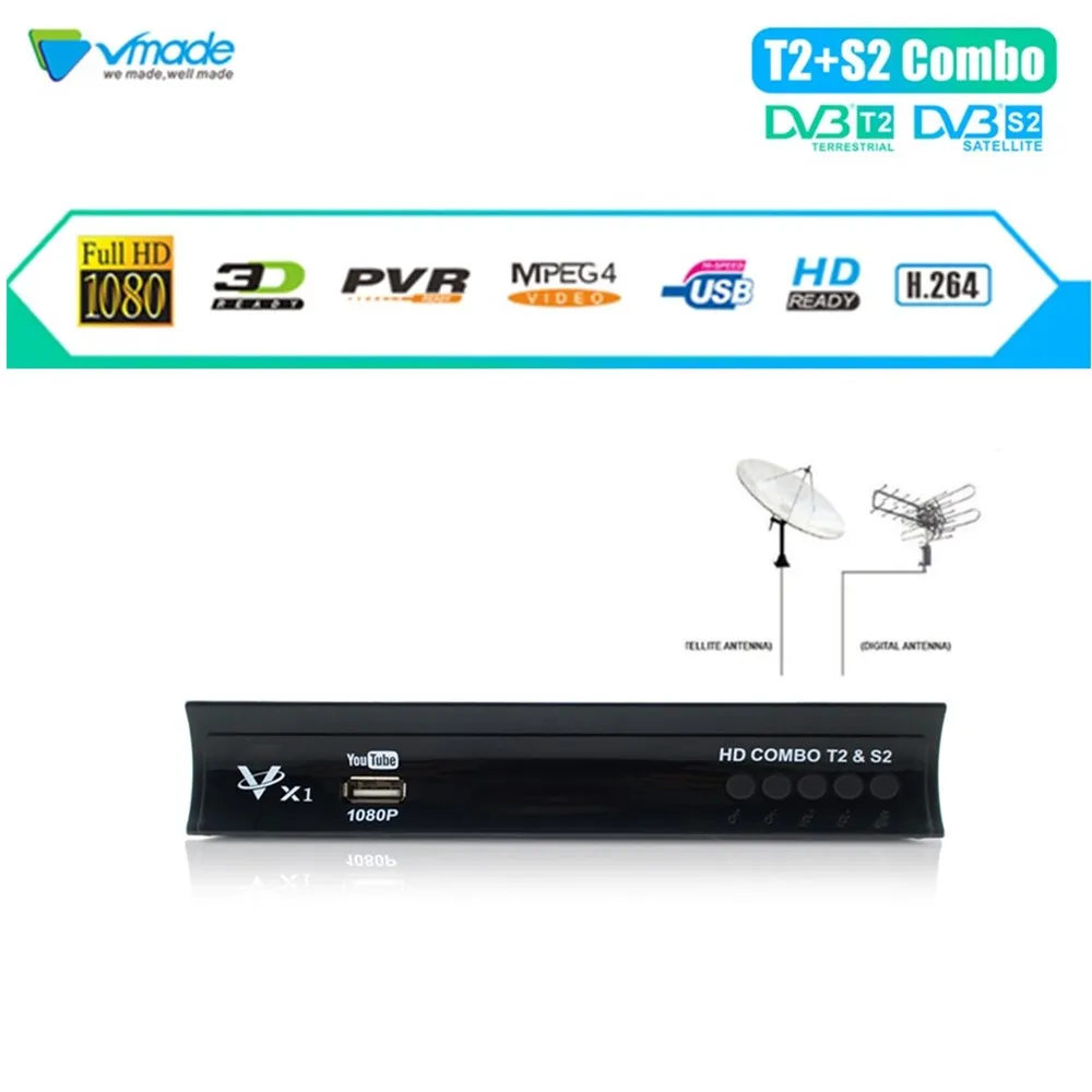 

DVB-S2+DVB-T2 HD Digital Terrestrial Satellite Combo Receiver H.264 MPEG4 TV Tuner Combo DVB TV Box Support IPTV Youtube AC3