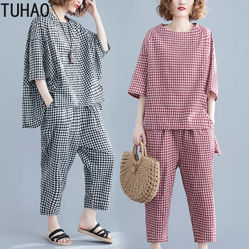 TUHAO 2019 Sets Womens Outfits Large Size Women's Plaid Suit Summe Elastic Waist Plaid Calf-Length Pants Two Piece Suit LZ273
TUHAO 2019 Sets Womens Outfits Large Size Women's Plaid Suit Summe Elastic Waist Plaid Calf-Length Pants Two Piece Suit LZ273