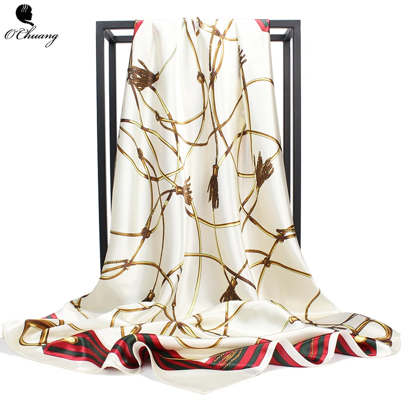 O CHUANG Women Scarf Silk Bandana Luxury Brand Hijab Fashion Retro Ladies Chain Print Pattern Square Scarves 90*90cm Headscarf
O CHUANG Women Scarf Silk Bandana Luxury Brand Hijab Fashion Retro Ladies Chain Print Pattern Square Scarves 90*90cm Headscarf