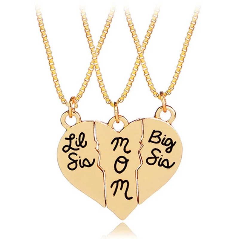 3pcs / set "little Sister MOM Sister older" Love Heart Necklace Simple Gift Special Letters Jewelry For Mother Daughters Family
3pcs / set "little Sister MOM Sister older" Love Heart Necklace Simple Gift Special Letters Jewelry For Mother Daughters Family