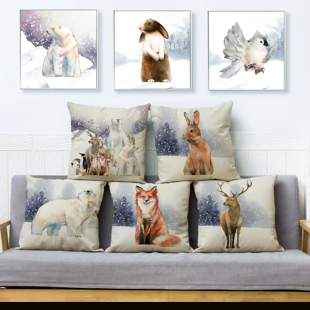 Watercolor Paint Winter Animal Cushion Cover 45*45cm Square Pillow Covers Linen Throw Pillows Cases Sofa Home Decor Pillowcase
Watercolor Paint Winter Animal Cushion Cover 45*45cm Square Pillow Covers Linen Throw Pillows Cases Sofa Home Decor Pillowcase