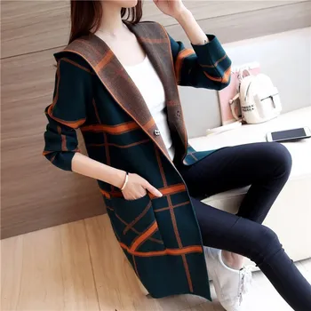 Autumn Winter New Women Plaid Long Sweater Coats Hooded Long Sleeve Knitted Cardigan Cardigans Casual Pocket Loose Outerwear
Autumn Winter New Women Plaid Long Sweater Coats Hooded Long Sleeve Knitted Cardigan Cardigans Casual Pocket Loose Outerwear