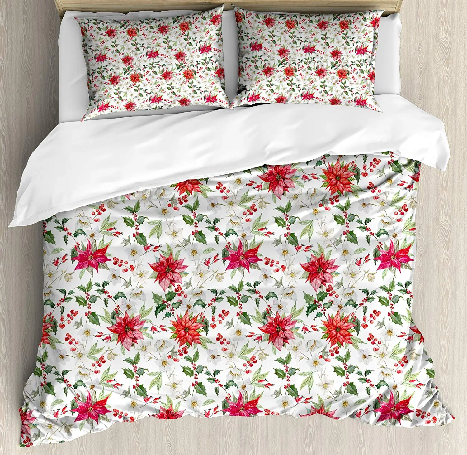 Watercolor Duvet Cover Set Queen Size Fresh Poinsettia Flowers and Rowan Berry Branches Christmas Garden 4 Piece Bedding Set
Watercolor Duvet Cover Set Queen Size Fresh Poinsettia Flowers and Rowan Berry Branches Christmas Garden 4 Piece Bedding Set