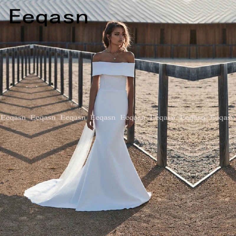 2019 Simple Stretch Satin Wedding Dresses Off The Shoulder Mermaid Sweep Train High Quality Bridal Dress Robe De Mariage
2019 Simple Stretch Satin Wedding Dresses Off The Shoulder Mermaid Sweep Train High Quality Bridal Dress Robe De Mariage