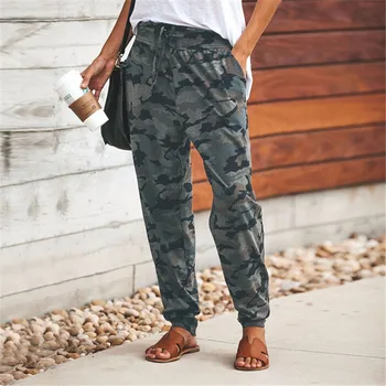 Loose Casual Lace up Camouflage Sweatpant Streetwear Elastic High Waist Female Trousers with Pockets Print Harem Long Pant Femme 
Loose Casual Lace up Camouflage Sweatpant Streetwear Elastic High Waist Female Trousers with Pockets Print Harem Long Pant Femme