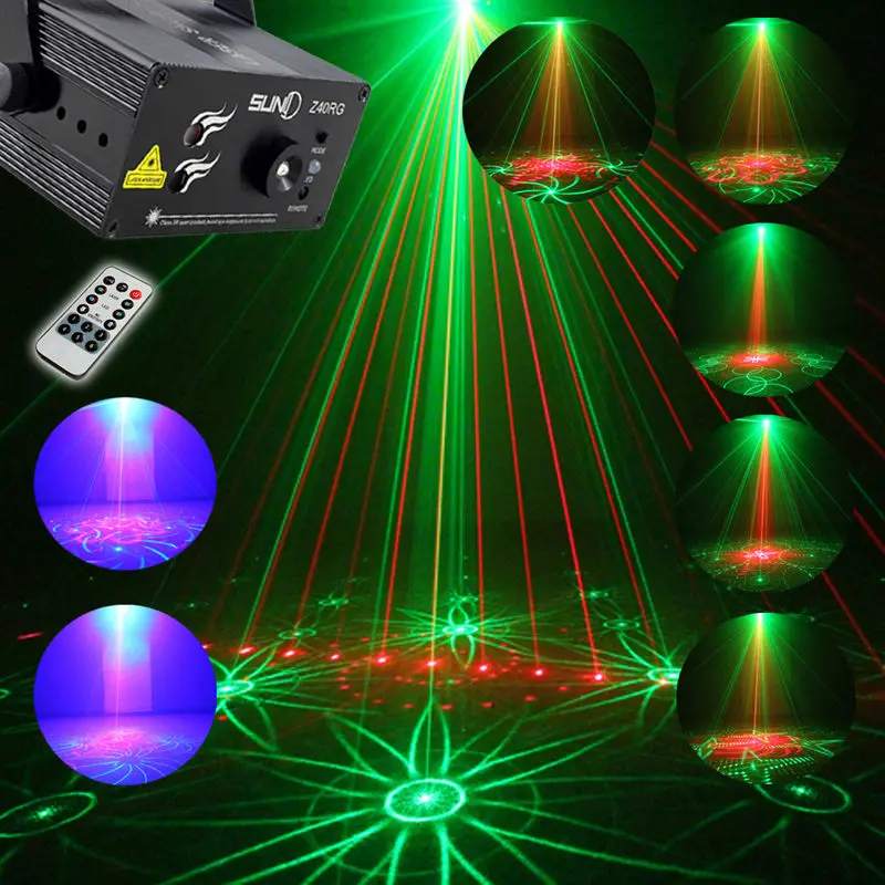 RGB Mini 3 Lens 40 Patterns Mixing Laser Projector Effect Stage Remote 3W Blue LED Light Show Disco DJ Party Lighting | Освещение