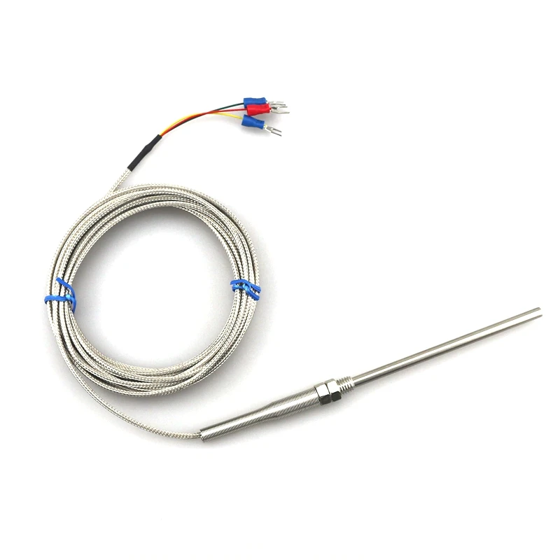 Image  50~400 C PT100 probe 2m RTD Cable Stainless Probe 100mm 3 Wires Temperature Sensor