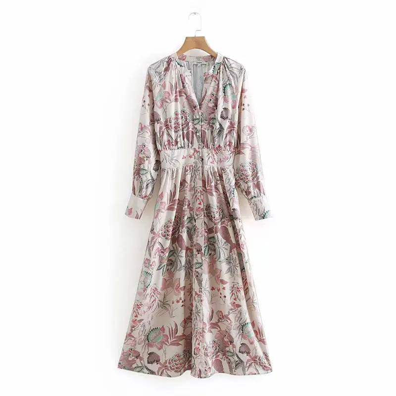 New fashion women v neck floral leaves printing casual long dress female waist elastic chic vestidos business dresses DS2105
New fashion women v neck floral leaves printing casual long dress female waist elastic chic vestidos business dresses DS2105