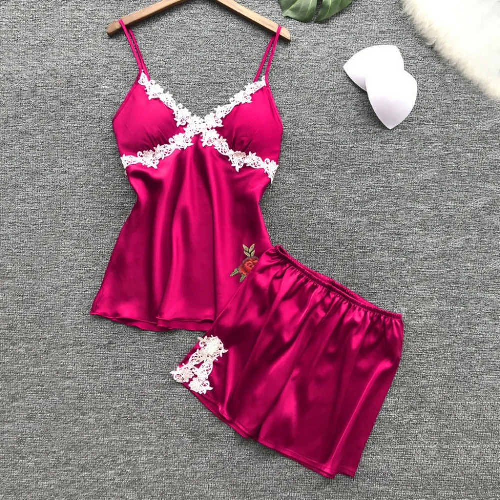 Floral Embroidery Pajamas Set Lace Trimming Women Silk Pajama 2 Pieces Set Lingerie Nightwear Short Sleepwear schlafanzug #15
Floral Embroidery Pajamas Set Lace Trimming Women Silk Pajama 2 Pieces Set Lingerie Nightwear Short Sleepwear schlafanzug #15