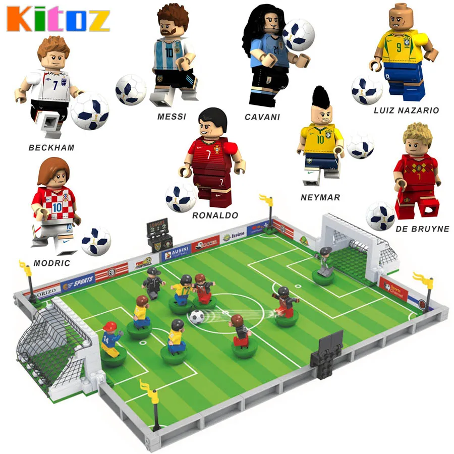 

Kitoz Russia Sport World Figure Messi Ronaldo Beckham Neymar Football Cup Game Field Building Block Toy Compatible with Lego