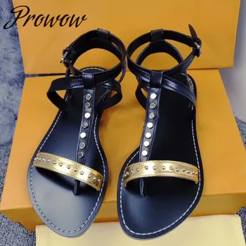 Prowow New Quality Genuine Leather Metal Studded Summer Sandals Open Toe Buckle Strap Flats Sandals Shoes Women
Prowow New Quality Genuine Leather Metal Studded Summer Sandals Open Toe Buckle Strap Flats Sandals Shoes Women