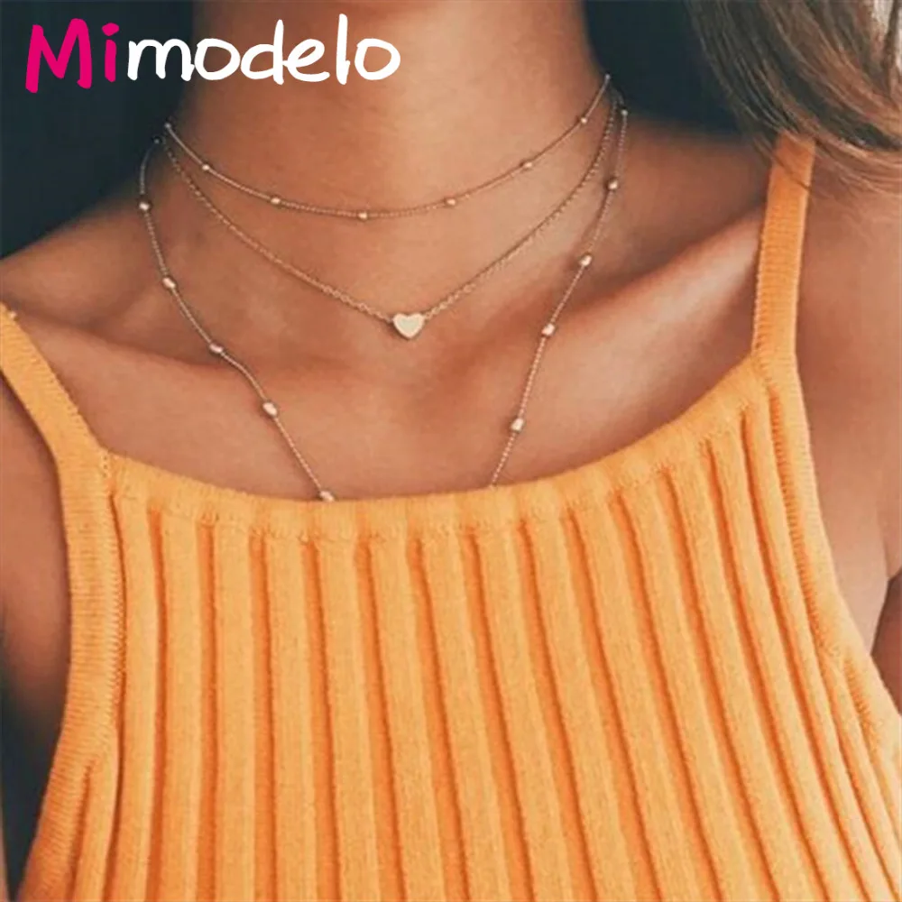 Фото Summer Style 3 Layers Y Lariat Chain Choker Necklace Fashion Gold Silver Color Heart Bead Long Tassel Collar Necklaces For Women | Украшения