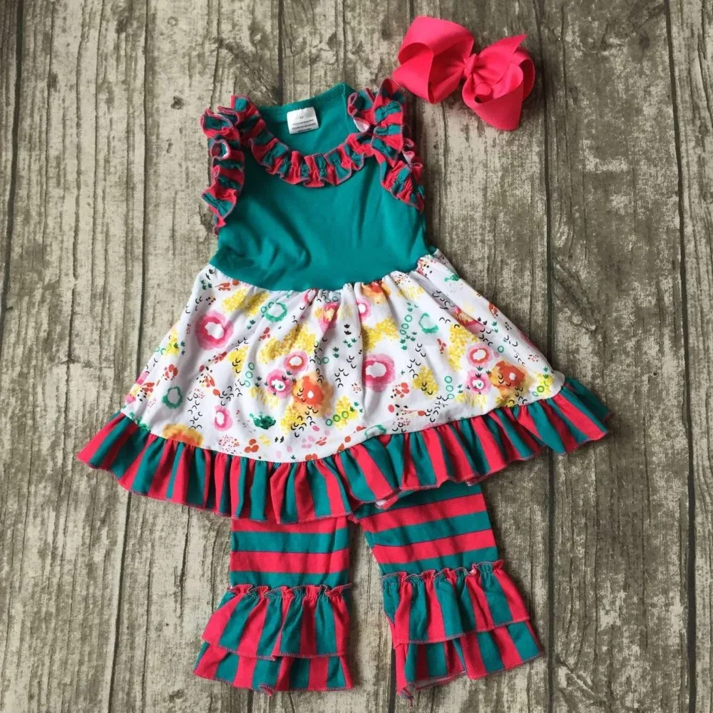 spring summer baby girls suit kids wear boutique clothes stripe ruffles capris sets floral print cotton matching hairbows
spring summer baby girls suit kids wear boutique clothes stripe ruffles capris sets floral print cotton matching hairbows