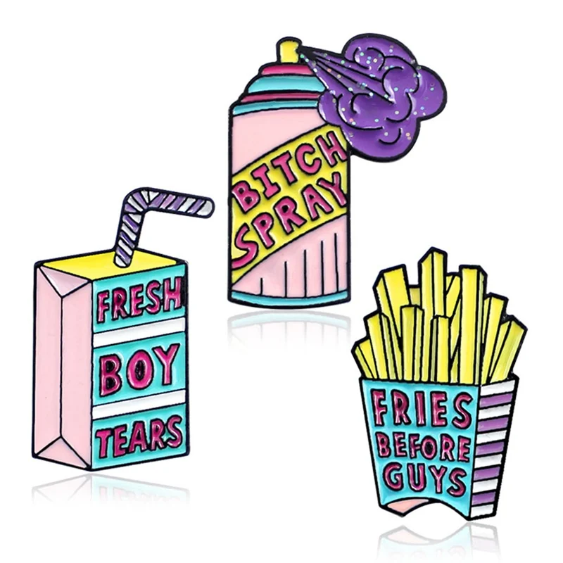 

Enamel Pin Spray Drink French fries Fresh boy tears Fries before guys Brooch Hat Backpack Accessories Lapel pin badges Jewelry