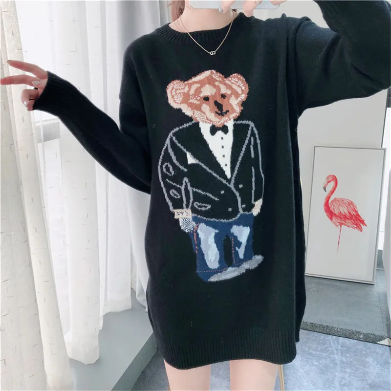 New Fashion 2019 Women Autumn Winter Embroidery Bear Long Sweater Pullovers Casual Warm Female Knitted Sweaters Pullover Lady
New Fashion 2019 Women Autumn Winter Embroidery Bear Long Sweater Pullovers Casual Warm Female Knitted Sweaters Pullover Lady