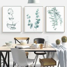 צבעי מים צמח עלים קיר אמנות ירק בד ציור והדפסי תמונות לסלון חדר שינה בבית קישוט(China)