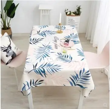 

Простые Водонепроницаемые Синие геометрические скатерти, хлопковая льняная скатерть с листьями растений, чайный коврик для стола, для дома