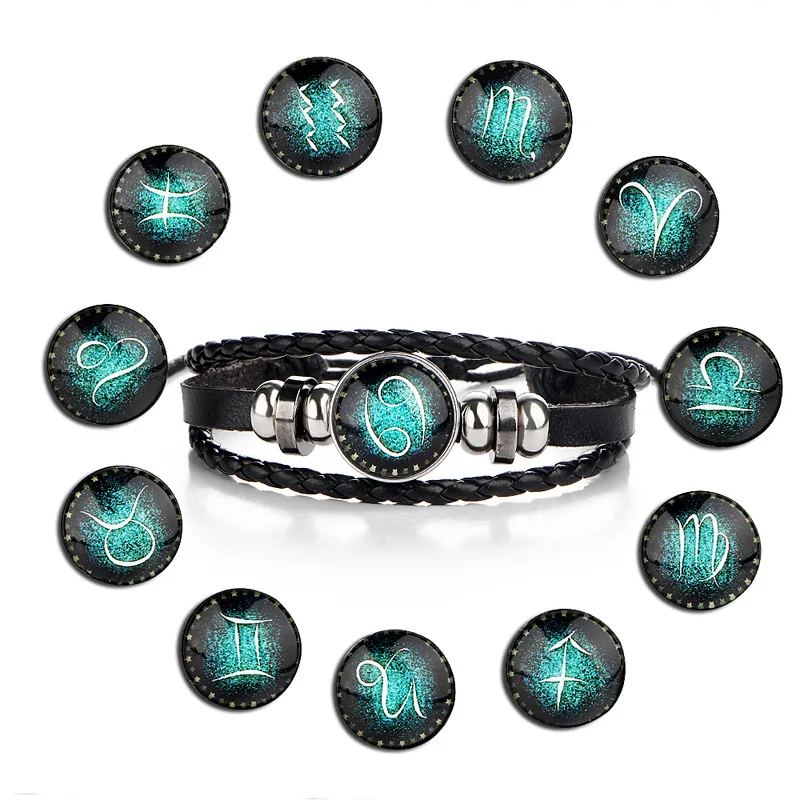 12 Constellation Zodiac Sign Black Braided Leather Bracelet Cancer Leo Virgo Libra Woven Glass Dome Jewelry Punk Men Bracelet
12 Constellation Zodiac Sign Black Braided Leather Bracelet Cancer Leo Virgo Libra Woven Glass Dome Jewelry Punk Men Bracelet
