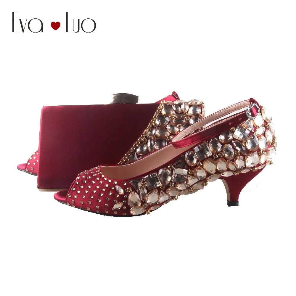 BS824 DHL Custom Made Wine Red Burgundy Crystal Italian Shoes With Matching Bag Set Low Heel Open Toe Women Shoes Dress Pumps
BS824 DHL Custom Made Wine Red Burgundy Crystal Italian Shoes With Matching Bag Set Low Heel Open Toe Women Shoes Dress Pumps