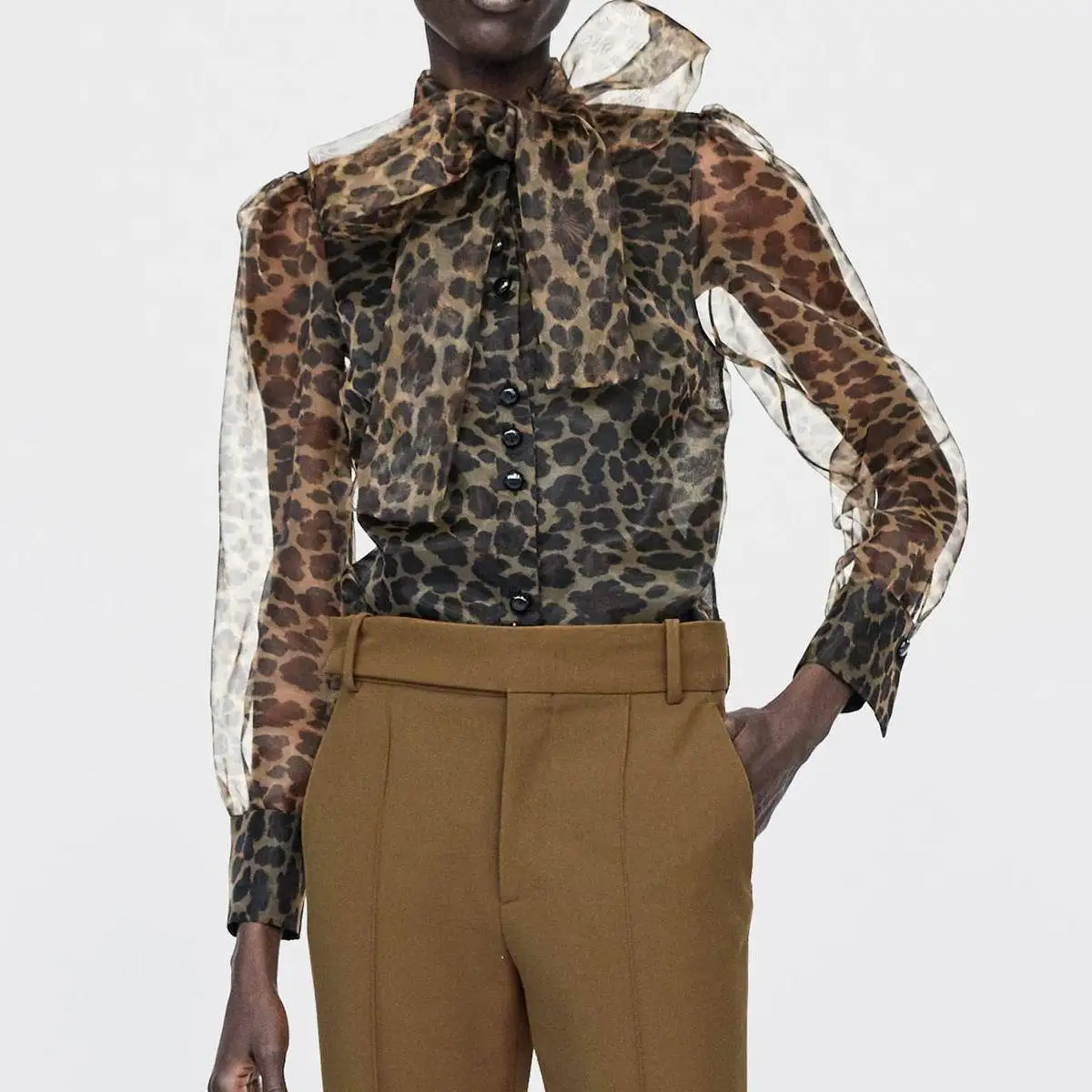 Fashion See Through Mesh Women Spring Leopard Print Blouse Bow Tie Neck Long Sleeve Shirts Casual Animal Pattern Female Tops New
Fashion See Through Mesh Women Spring Leopard Print Blouse Bow Tie Neck Long Sleeve Shirts Casual Animal Pattern Female Tops New