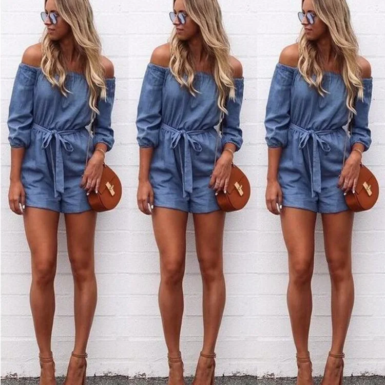 Summer Denim Woman Playsuit Slash Neck Off-shoulder Neckline Casual Female Playsuit2c
Summer Denim Woman Playsuit Slash Neck Off-shoulder Neckline Casual Female Playsuit2c