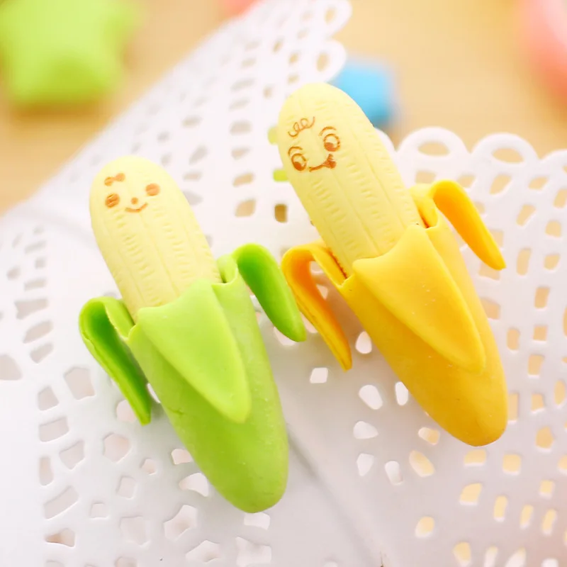 

2PCS New Creative Lovely Cartoon Expression Banana Fruit Style Rubber Pencil Eraser Students Stationery Gift School Supplies