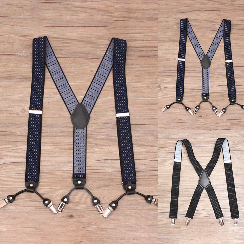 Navy Black Dot Design Gents Mens 3.5cm Wild Adjustable Braces Suspenders Elastic | Аксессуары для одежды