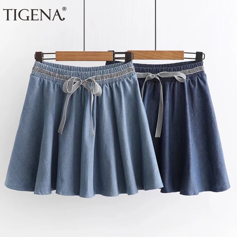 TIGENA Japanese School Short Denim Skirt Women 2019 Summer Elastic Waist A-line Bow Mini Skirt Female High Waist Jeans Skirt Sun
TIGENA Japanese School Short Denim Skirt Women 2019 Summer Elastic Waist A-line Bow Mini Skirt Female High Waist Jeans Skirt Sun