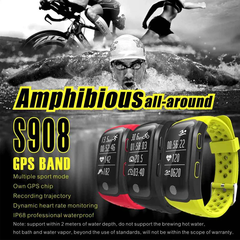 

2017 Newest S908 Smart Band GPS Bluetooth 4.2 Heart Rate IP68 Waterproof Sleep Monitor Pedometer Smart Bracelet For Android IOS