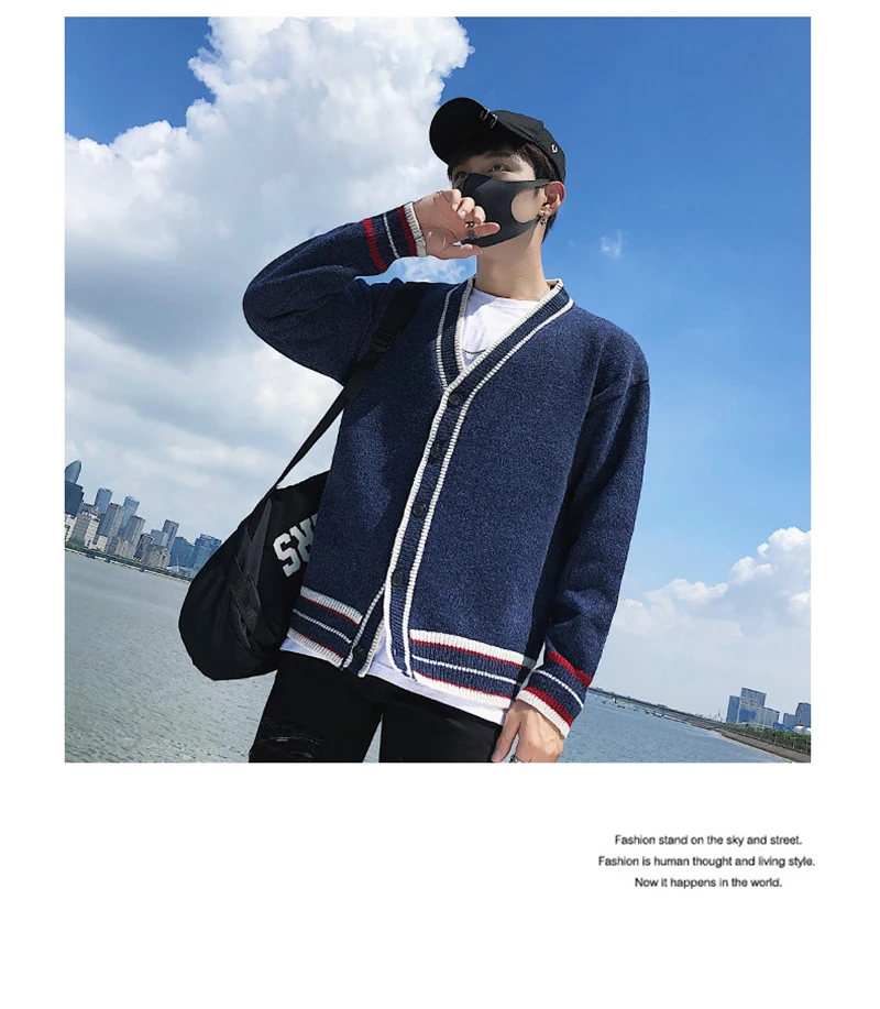 Check Button Cardigan Male Oversize Loose Streetwear (16)