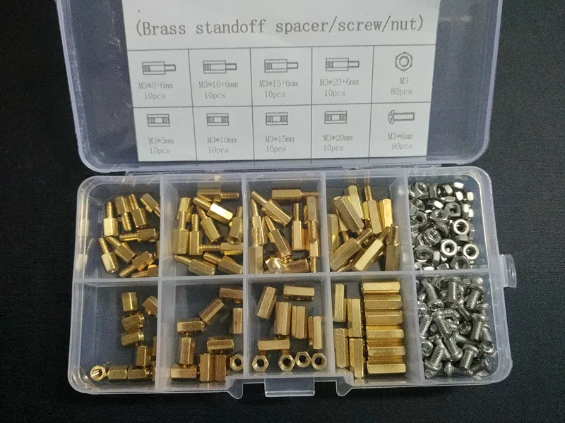240PCS M3 PCB Hex Male Female Threaded Brass Standoff Spacers/Screws/Nuts Set kit
240PCS M3 PCB Hex Male Female Threaded Brass Standoff Spacers/Screws/Nuts Set kit