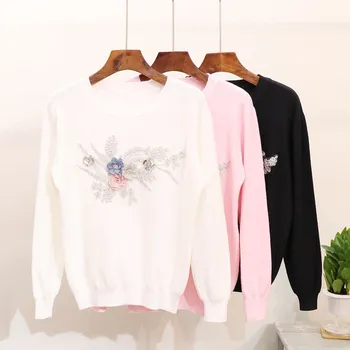 Knit Pullovers 2019 Spring Women Luxury 3D Appliques Beading Sweaters Long-sleeved Vintage Fashion Thin Loose Casual Jumpers
Knit Pullovers 2019 Spring Women Luxury 3D Appliques Beading Sweaters Long-sleeved Vintage Fashion Thin Loose Casual Jumpers