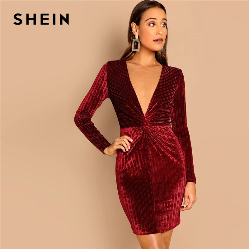SHEIN Burgundy Going Out Twist Front Deep V-Neck Sheath Long Sleeve Slim Dress Elegant Women Autumn Modern Lady Dresses
SHEIN Burgundy Going Out Twist Front Deep V-Neck Sheath Long Sleeve Slim Dress Elegant Women Autumn Modern Lady Dresses