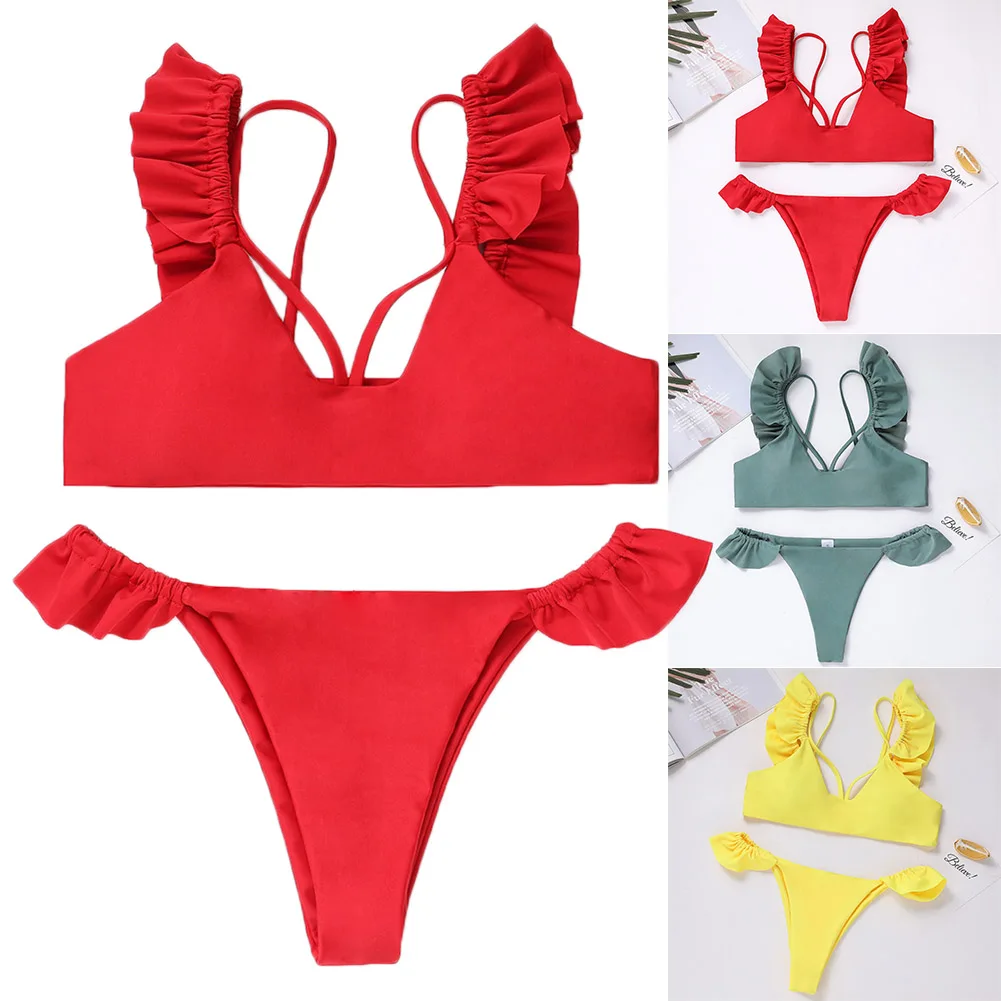 Ladies Split Swimwear Set Solid Color Sling Bikini Hem Briefs Swimsuits for Beach MC889
Ladies Split Swimwear Set Solid Color Sling Bikini Hem Briefs Swimsuits for Beach MC889