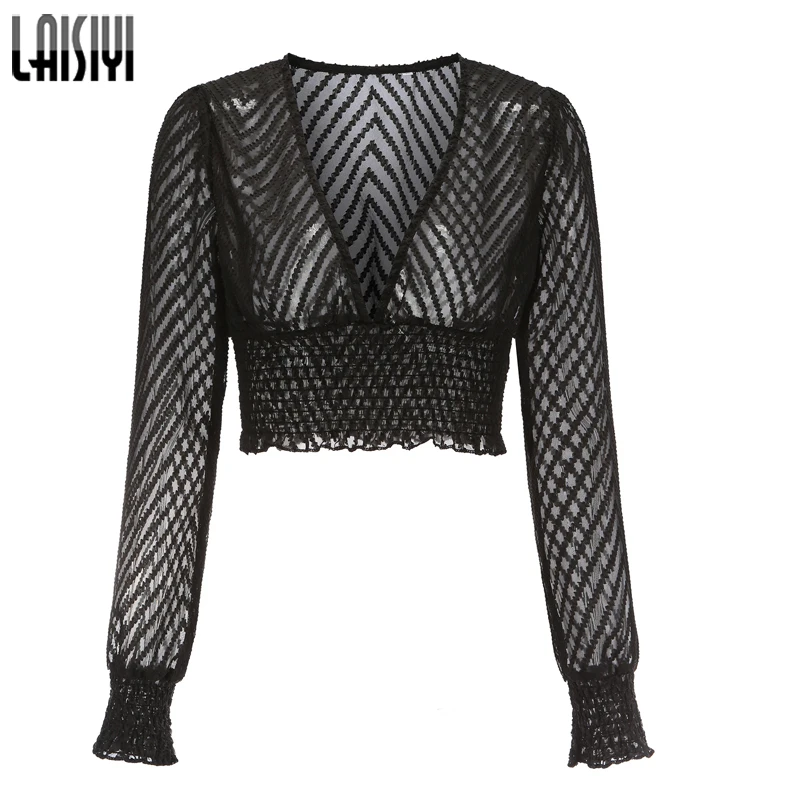 LAISIYI Autumn Lace Long Sleeve T shirt Women White V neck Sexy Crop Top Tee Shirt Femme Black Transparent Top T-shirt ASTS20576
LAISIYI Autumn Lace Long Sleeve T shirt Women White V neck Sexy Crop Top Tee Shirt Femme Black Transparent Top T-shirt ASTS20576