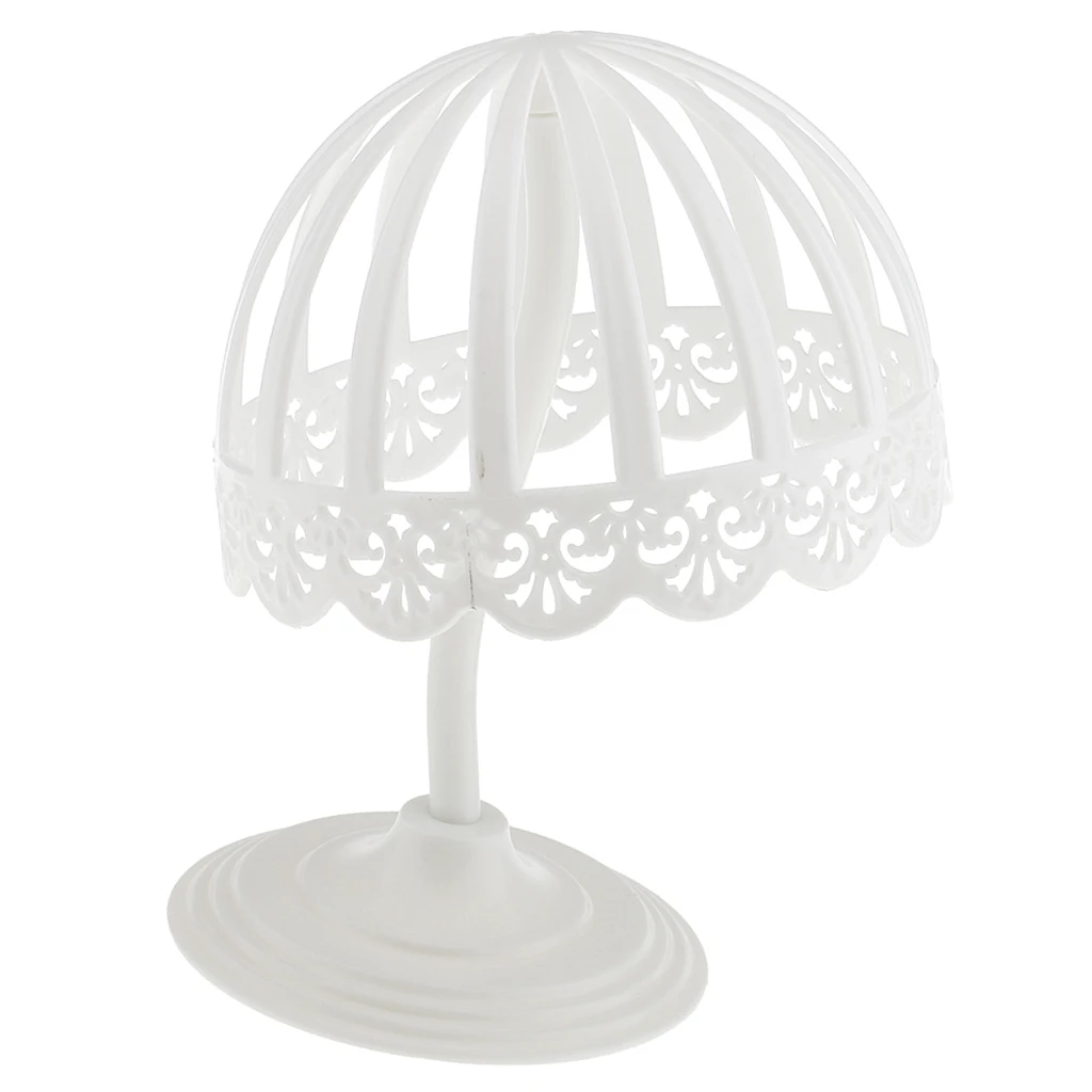 Plastic Baby Wig Hair Head Hat Cap Display Holder Stand Storage Rack 40cm Curved Plastic Pole & Round Heavy Base