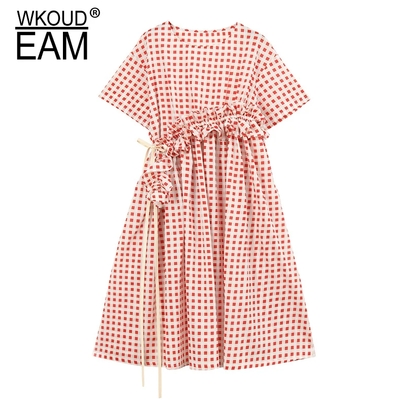 WKOUD EAM 2019 New Spring Summer Round Neck Short Sleeve Red Plaid Printed Loose Irregular Drawstring Dress Women Fashion JW22
WKOUD EAM 2019 New Spring Summer Round Neck Short Sleeve Red Plaid Printed Loose Irregular Drawstring Dress Women Fashion JW22