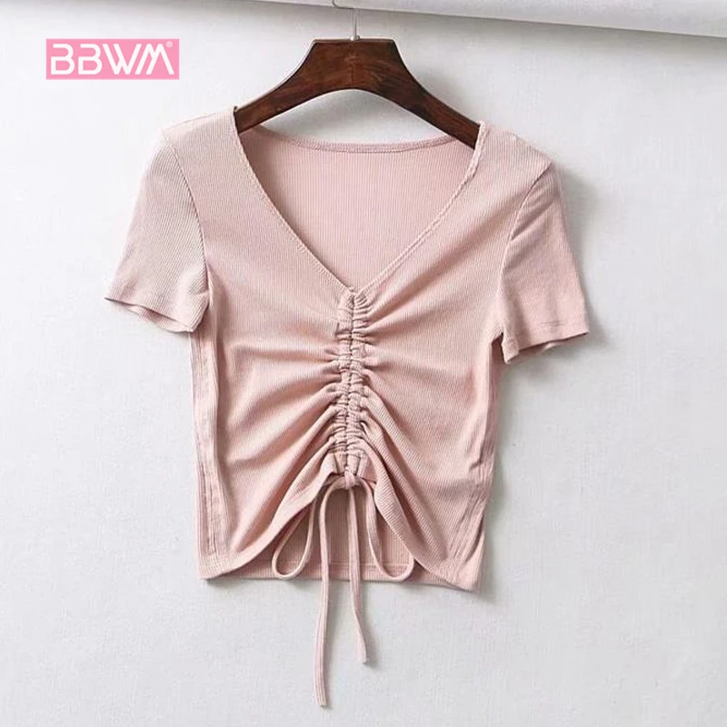 2018 summer new Korean version of the V-neck thin solid color wild short-sleeved knitted bottoming shirt female Drawstring tight
2018 summer new Korean version of the V-neck thin solid color wild short-sleeved knitted bottoming shirt female Drawstring tight