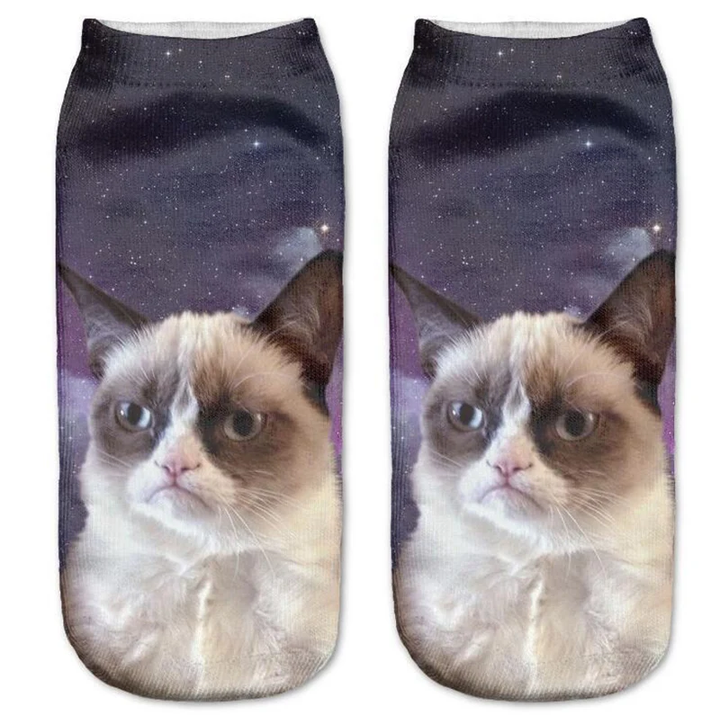 Cute Cat Short Socks 3D Printing Animal Harajuku Ankle Female Stocking Women Lingerie Men Streetwear Solid Black Pokemon Warmer (16)