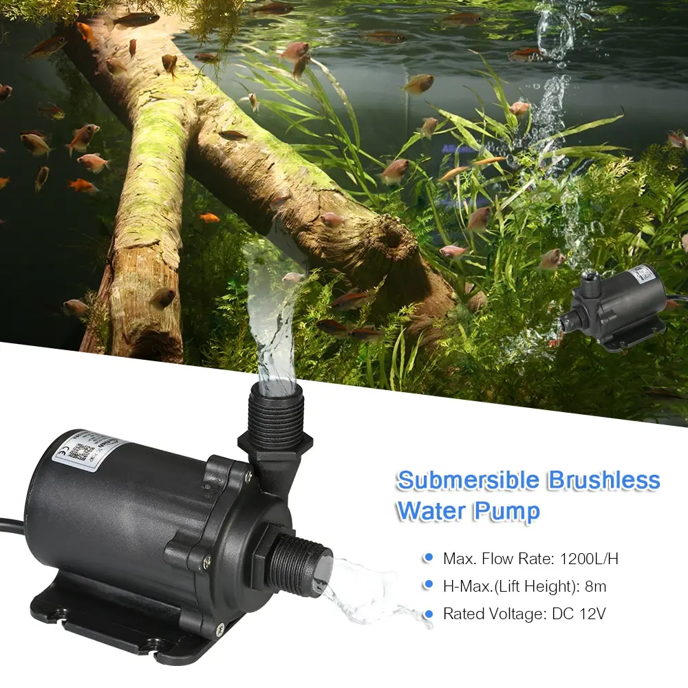 12V 45.6W 1200L/H 8m Brushless Water Pump Waterproof Submersible Pump for Aquarium Fish Tank Fountain Pond Hydroponic Systems
12V 45.6W 1200L/H 8m Brushless Water Pump Waterproof Submersible Pump for Aquarium Fish Tank Fountain Pond Hydroponic Systems
